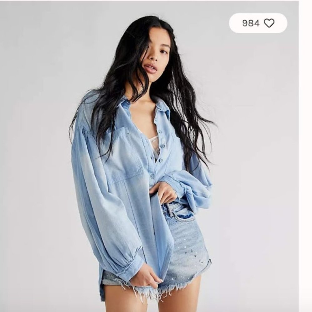 Free People We The Free Washed Linen Top Oversized NWT XS